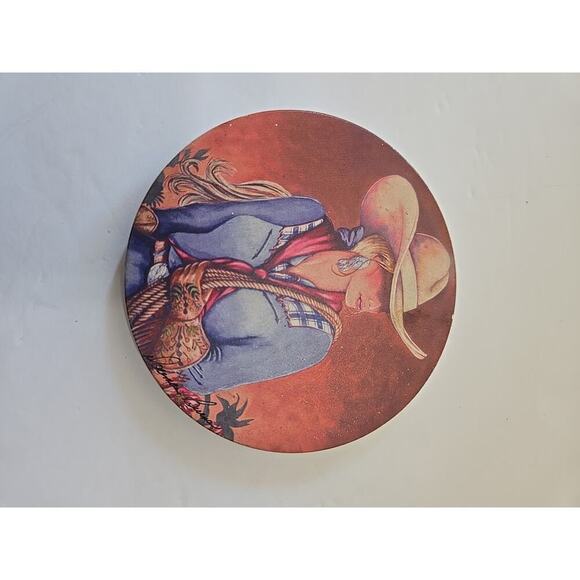 Doreman Burns Table Coasters Cowgirl Print, Signed, Western Decor "Painted Set 4 - Picture 6 of 16
